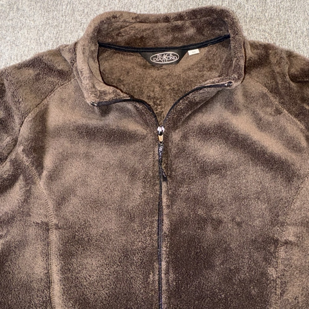 Vintage 90's Black Diamond Brown Fleece Sweater Size Large Made USA Climbing